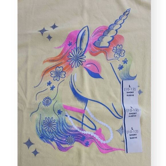 COPY3- Cat & Jack Yellow Unicorn Shirt  Girls Large 10/12 - Picture 2 of 2